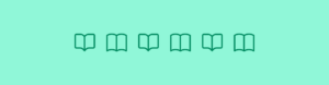 Sequência de ícones de livros abertos, dispostos em um padrão linear sobre um fundo verde claro, representando conhecimento, leitura ou bibliotecas.