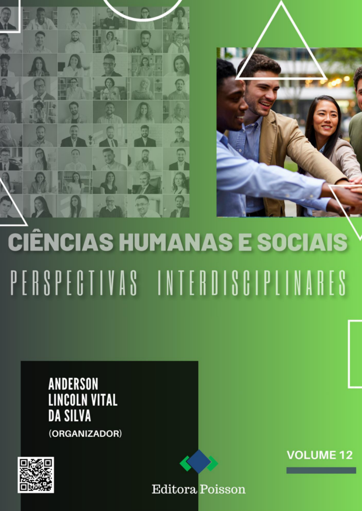Capa de Ciências Humanas e Sociais: Perspectivas Interdisciplinares, volume 12, da Editora Poisson. Fundo em tons de verde, mosaico de retratos à esquerda e grupo de pessoas à direita. Na parte inferior, o nome de Anderson Lincoln Vital da Silva, organizador, e o logotipo da editora.